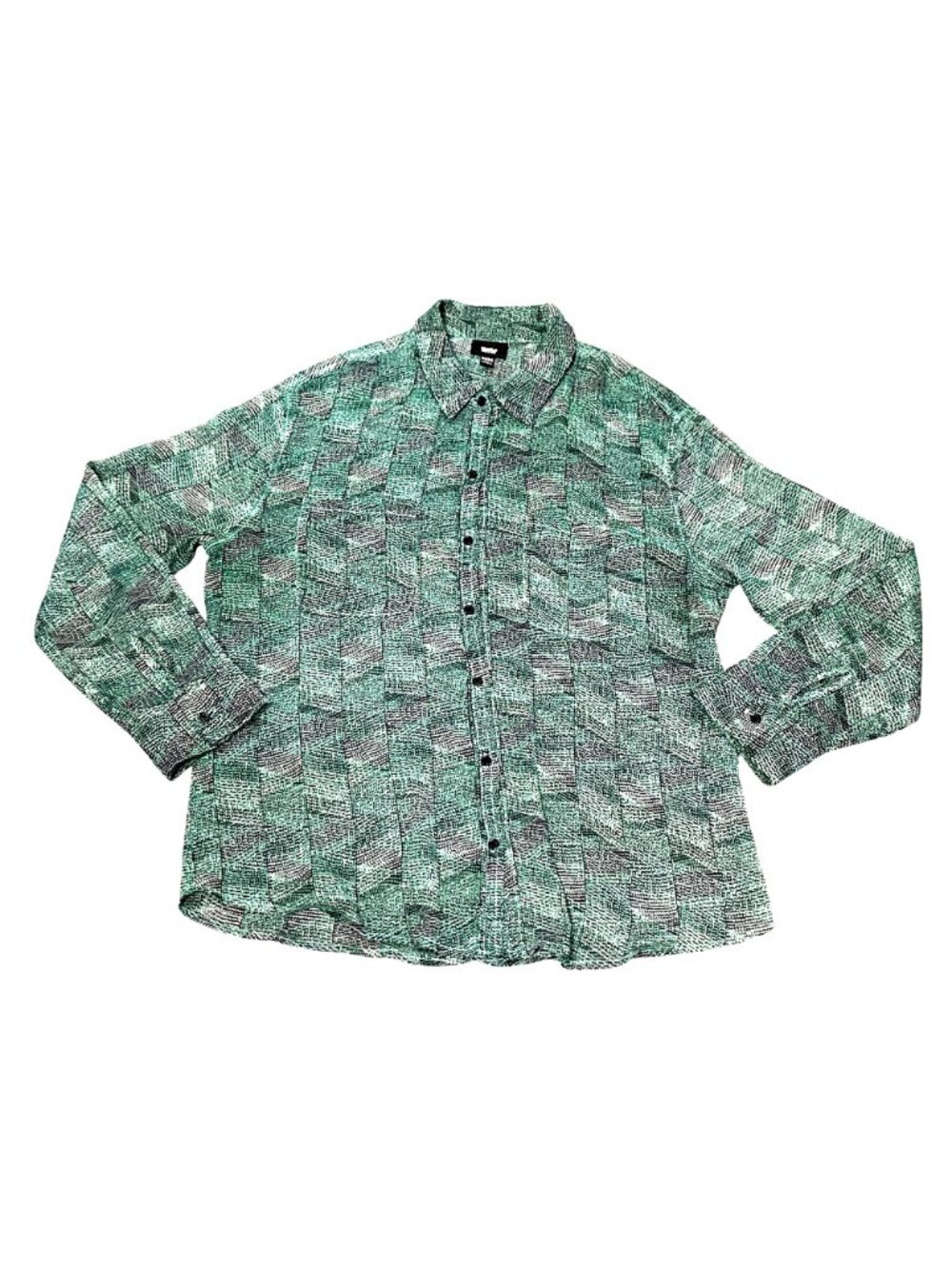 Mossimo Size M Green Black Sheer Button Up Shirt Loose Fit Lightweight City Chic - Picture 11 of 13